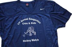 画像1: 90s USA製 NIKEナイキ Cops&Kids Hockey Match ホッケー ナイロン メッシュTシャツ 紺 XL★ゲームシャツ (1)