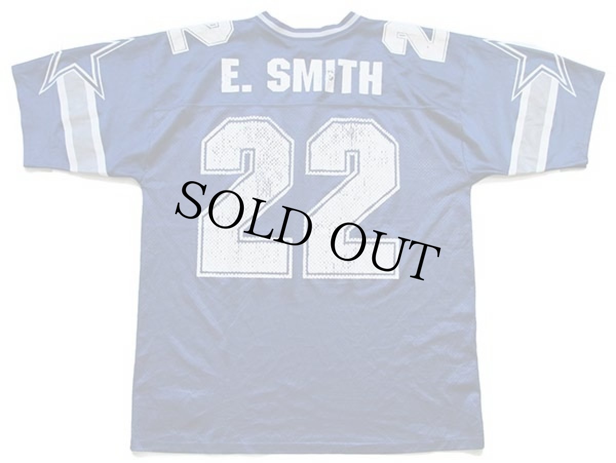 画像2: 90s USA製 NFL COWBOYS E.SMITH 22 ナンバリング ナイロン メッシュ フットボール ゲームシャツ 紺 L (2)