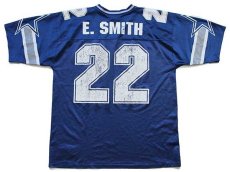 画像2: 90s USA製 NFL COWBOYS E.SMITH 22 ナンバリング ナイロン メッシュ フットボール ゲームシャツ 紺 L (2)