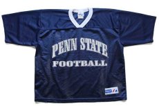 画像1: 90s USA製 Majestic PENN STATE FOOTBALL ショート丈 ナイロン メッシュTシャツ 紺 L★ゲームシャツ (1)