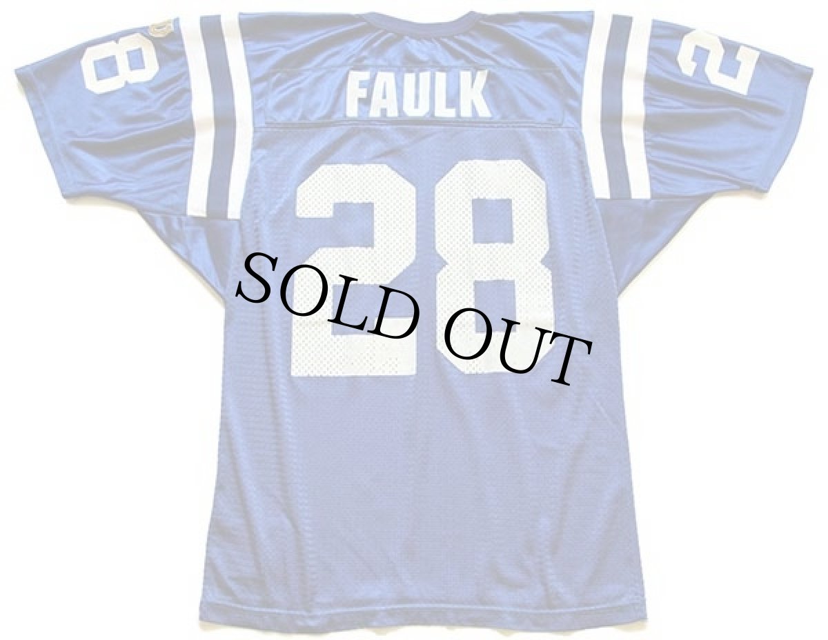 画像2: 90s USA製 Wilson NFL COLTS FAULK 28 ナンバリング ナイロン メッシュ フットボール ゲームシャツ 青 M (2)