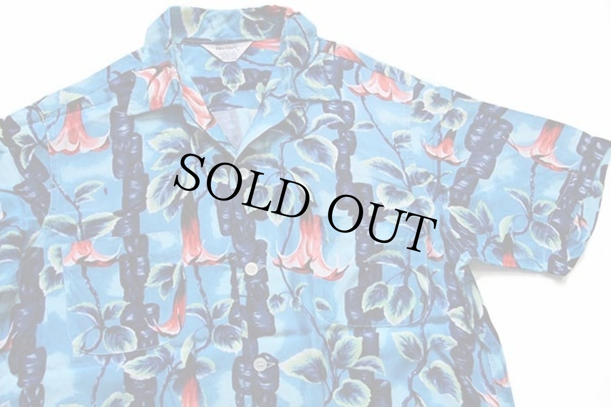 画像3: 60s 日本製 PENNEY'S アサガオ柄 レーヨン アロハシャツ M (3)