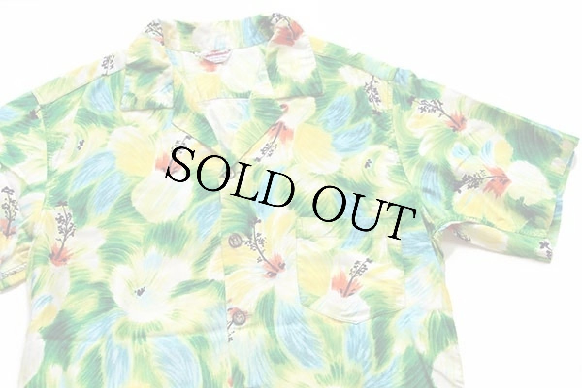 画像3: 50s ハワイ製 Kamehameha ハイビスカス柄 レーヨン混 アロハシャツ M (3)