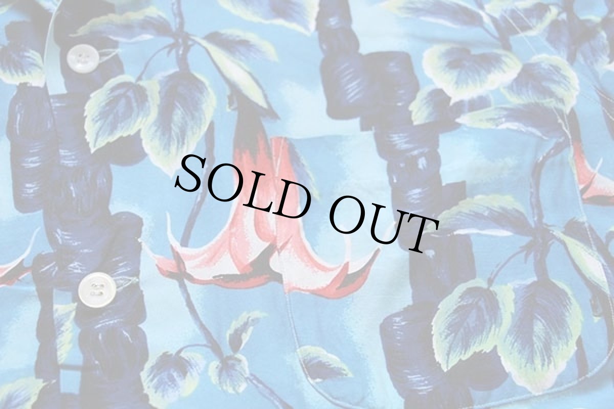 画像6: 60s 日本製 PENNEY'S アサガオ柄 レーヨン アロハシャツ M (6)