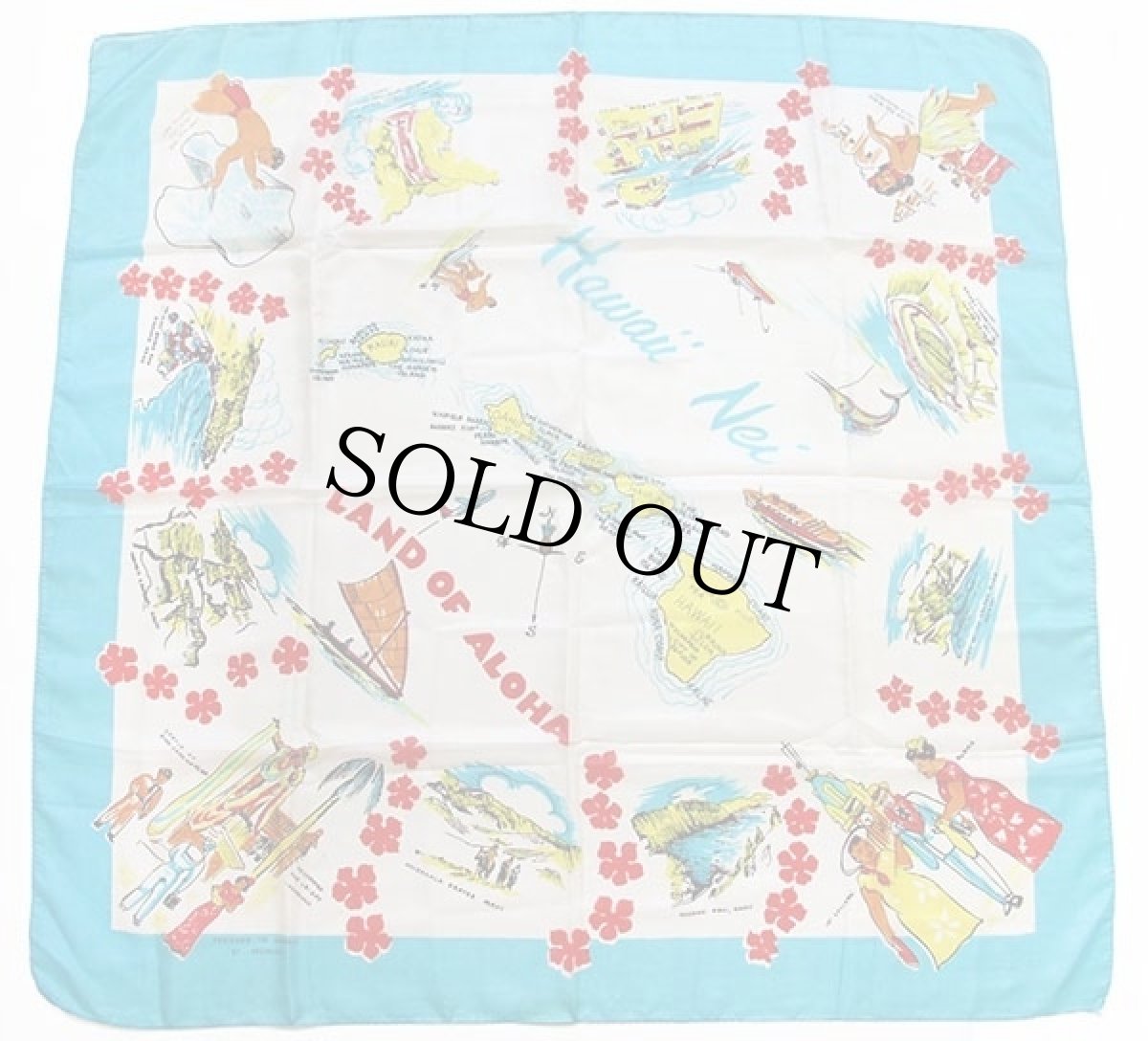 画像2: 40s Hawaii Nei LAND OF ALOHA ハンドスクリーン スーベニア シルク スカーフ (2)