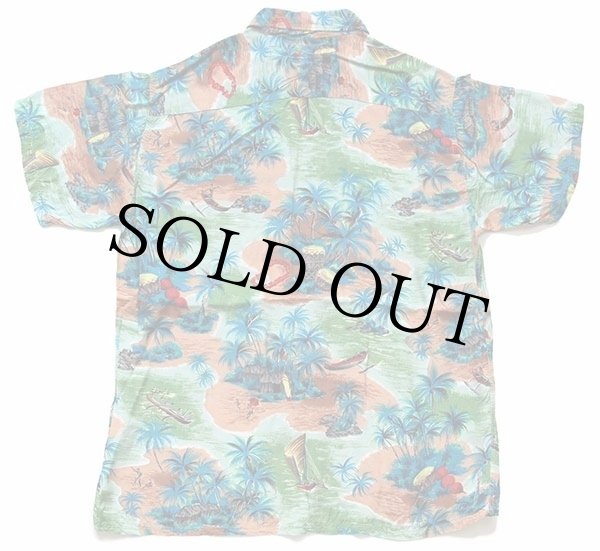 60s 日本製 ALOHA SHIRTS ハワイ柄 ハンドスクリーン レーヨン