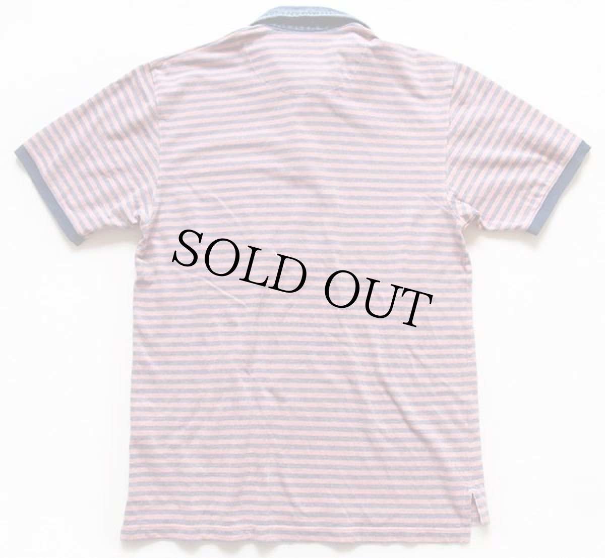 画像2: 90s EddieBauerエディーバウアー ボーダー デニム襟 コットン 鹿の子 ポロシャツ M (2)