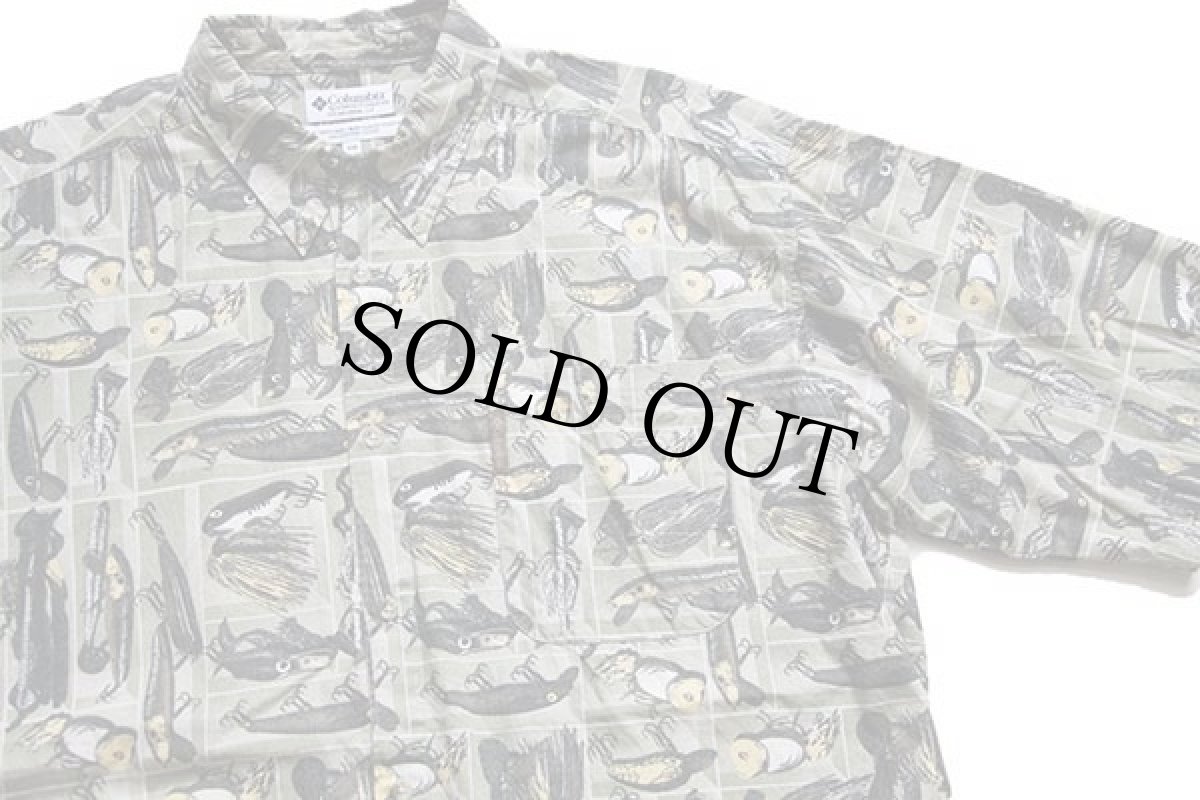 画像2: 90s Columbiaコロンビア ルアー 総柄 ボタンダウン 半袖 コットンシャツ XXL (2)