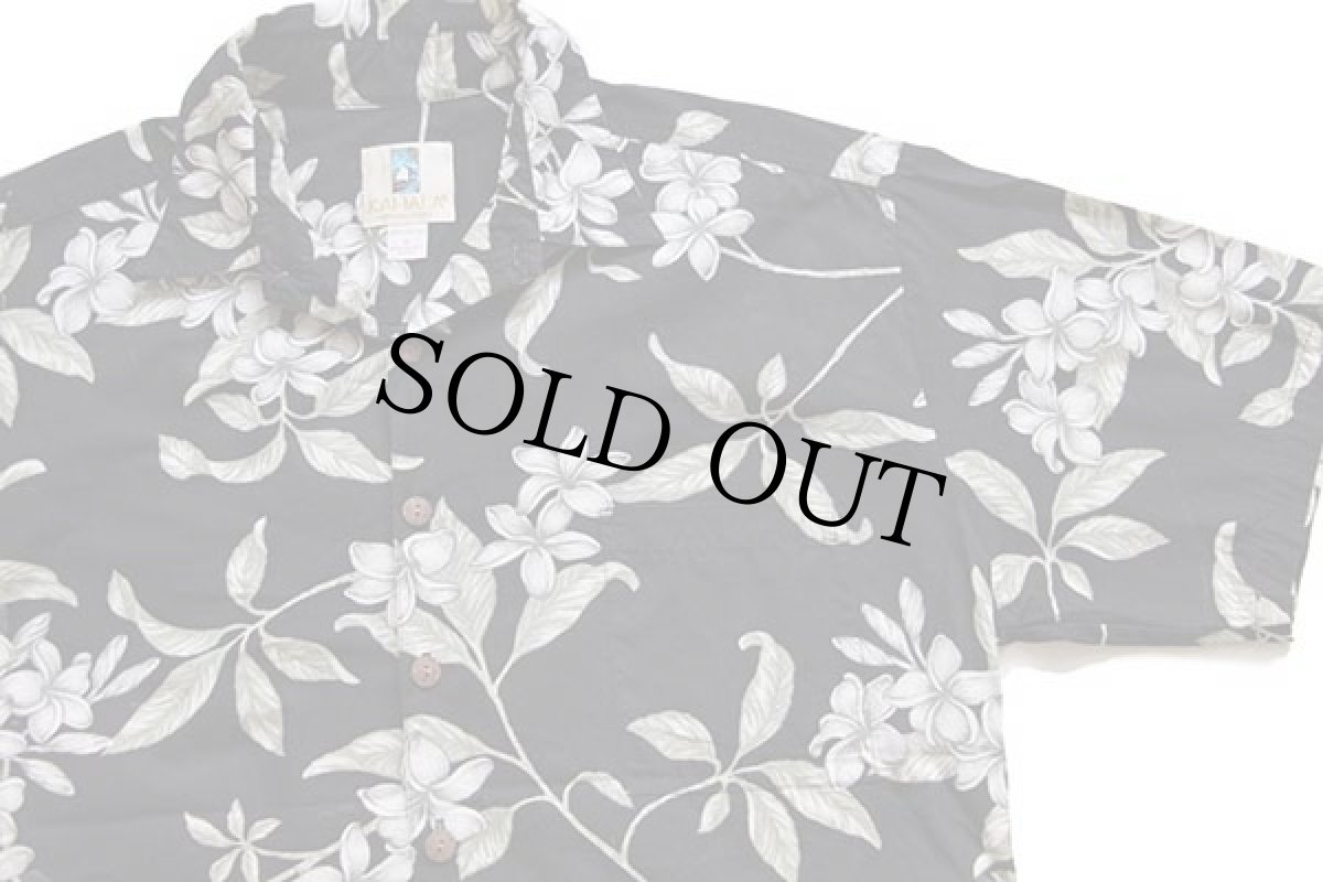 画像2: ハワイ製 KAHALA プルメリア柄 コットン アロハシャツ 黒 L (2)