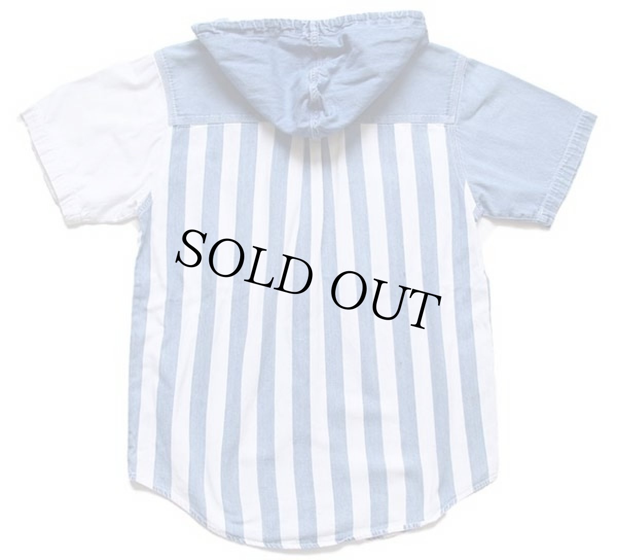 画像2: 90s NUOVO ストライプ 切り替え クレイジーパターン デニムシャツパーカー M (2)