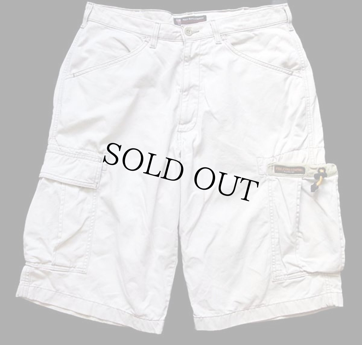 画像1: 00s POLO JEANSポロ ジーンズ ラルフローレン BUNGEE CARGO SHORT コットン カーゴ ショートパンツ 薄ベージュ 32★ショーツ (1)