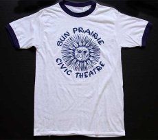 画像2: 80s USA製 SUN PRAIRIE CIVIC THEATRE 染み込みプリント アート リンガーTシャツ 白×紺 M (2)