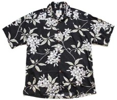 画像1: ハワイ製 KAHALA プルメリア柄 コットン アロハシャツ 黒 L (1)