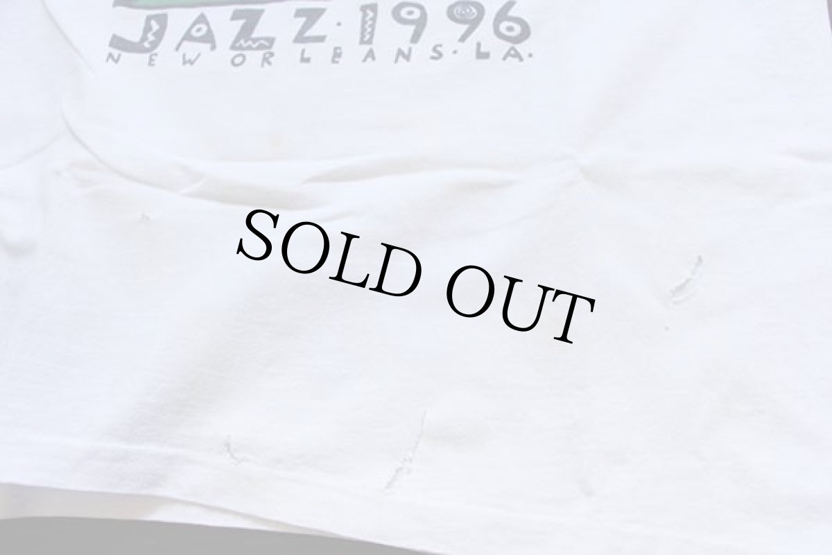画像7: 90s USA製 ROAD TRIP JAZZ 1996 両面プリント アート コットンTシャツ ボロ 白 L (7)