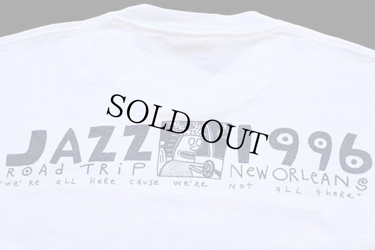 画像4: 90s USA製 ROAD TRIP JAZZ 1996 両面プリント アート コットンTシャツ ボロ 白 L (4)