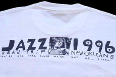 画像4: 90s USA製 ROAD TRIP JAZZ 1996 両面プリント アート コットンTシャツ ボロ 白 L (4)