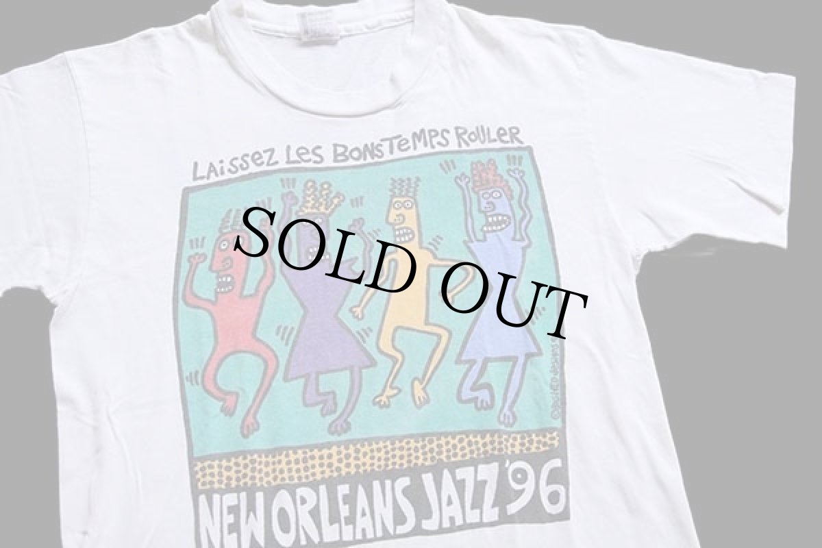 画像3: 90s USA製 NEW ORLEANS JAZZ 96 両面プリント アート コットンTシャツ ボロ 白 M (3)