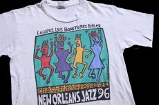 画像3: 90s USA製 NEW ORLEANS JAZZ 96 両面プリント アート コットンTシャツ ボロ 白 M (3)