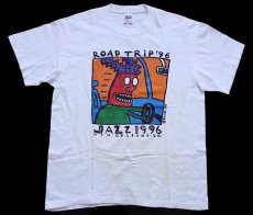 画像1: 90s USA製 ROAD TRIP JAZZ 1996 両面プリント アート コットンTシャツ ボロ 白 L (1)