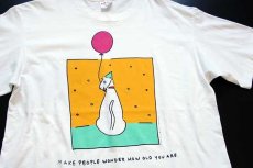 画像1: 90s USA製 All I Need to Know I Learned from My Cat アート コットンTシャツ 白 XL (1)