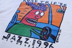 画像3: 90s USA製 ROAD TRIP JAZZ 1996 両面プリント アート コットンTシャツ ボロ 白 L (3)