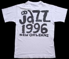 画像2: 90s USA製 NEW ORLEANS JAZZ 96 両面プリント アート コットンTシャツ ボロ 白 M (2)