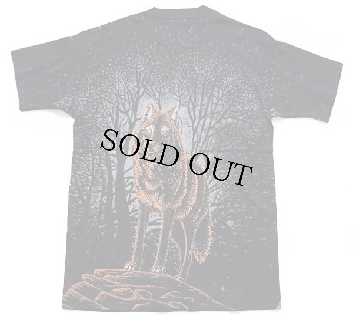 画像2: 90s USA製 ウルフ オールオーバープリント アート コットンTシャツ 黒 L (2)