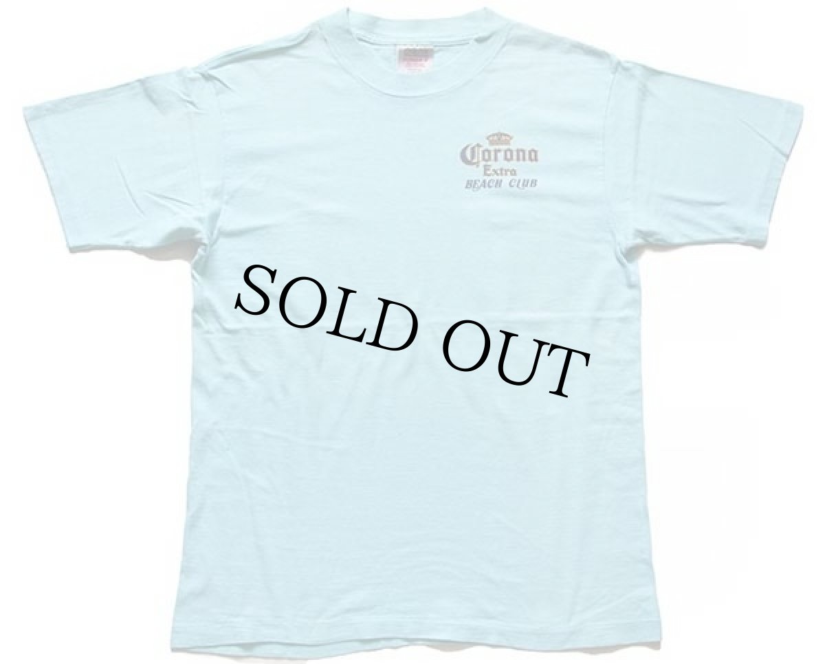 画像2: 90s USA製 Corona Extra BEACH CLUB ロゴ 発泡プリント コットンTシャツ 水色 L (2)