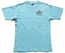 画像2: 90s USA製 Corona Extra BEACH CLUB ロゴ 発泡プリント コットンTシャツ 水色 L (2)