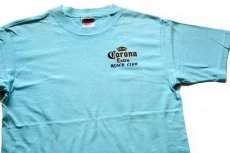 画像1: 90s USA製 Corona Extra BEACH CLUB ロゴ 発泡プリント コットンTシャツ 水色 L (1)