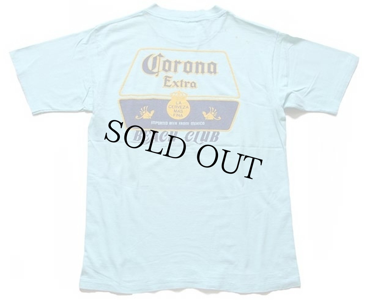 画像3: 90s USA製 Corona Extra BEACH CLUB ロゴ 発泡プリント コットンTシャツ 水色 L (3)