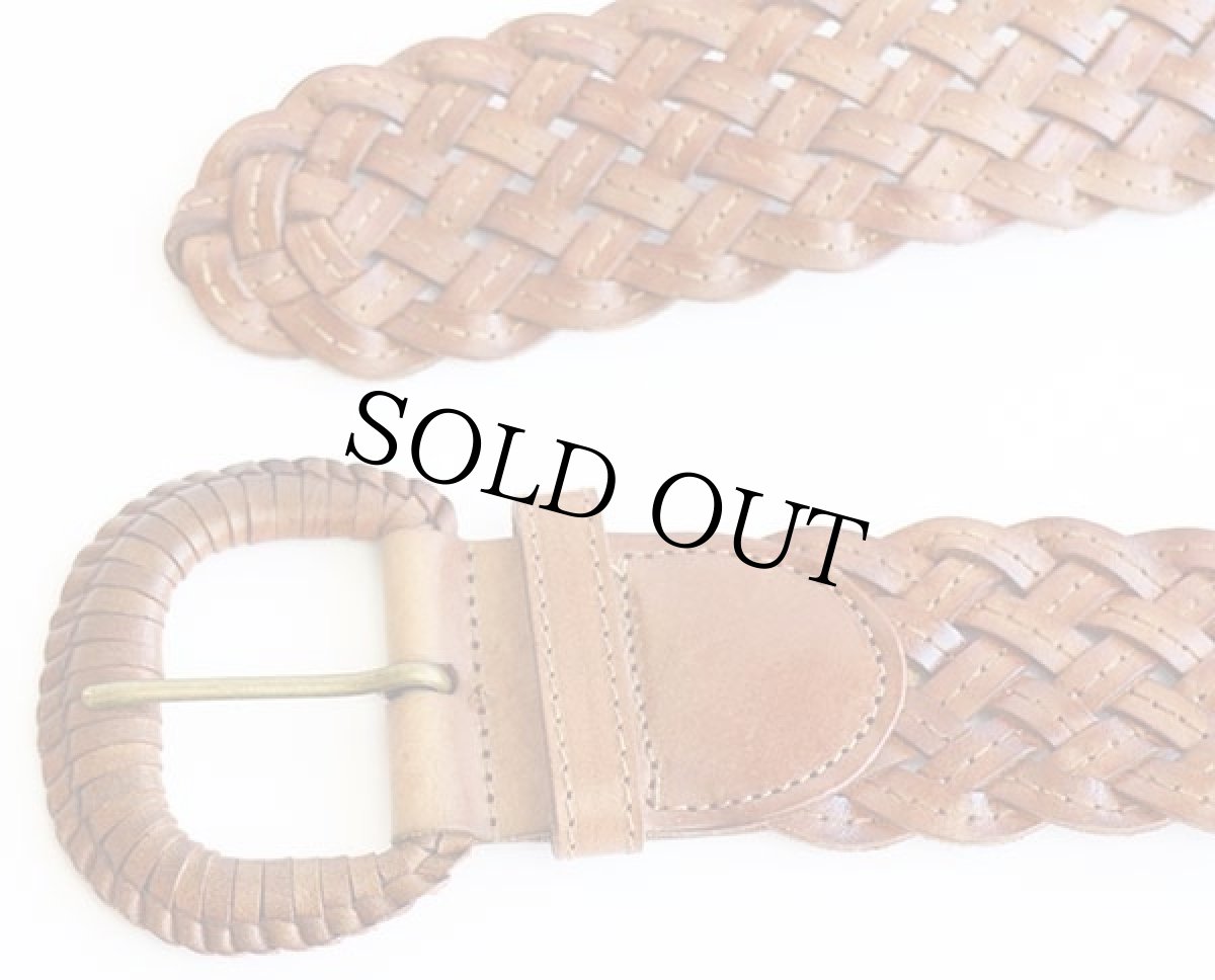 画像2: 英国製 EddieBauerエディーバウアー ワイド 編み込み レザーベルト 茶 S/M★1424 (2)