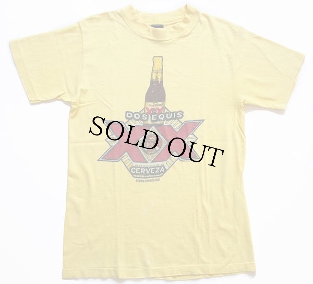 画像2: 80s USA製 DOS EQUIS CERVEZA 染み込みプリント コットンTシャツ 黄 M (2)