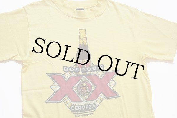 80s USA製 DOS EQUIS CERVEZA 染み込みプリント コットンTシャツ 黄 M 
