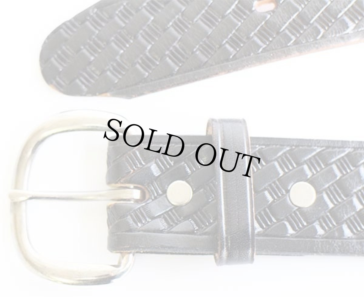 画像2: USA製 DUN DEE バスケット柄 カービング レザーベルト 黒 38★1389 (2)