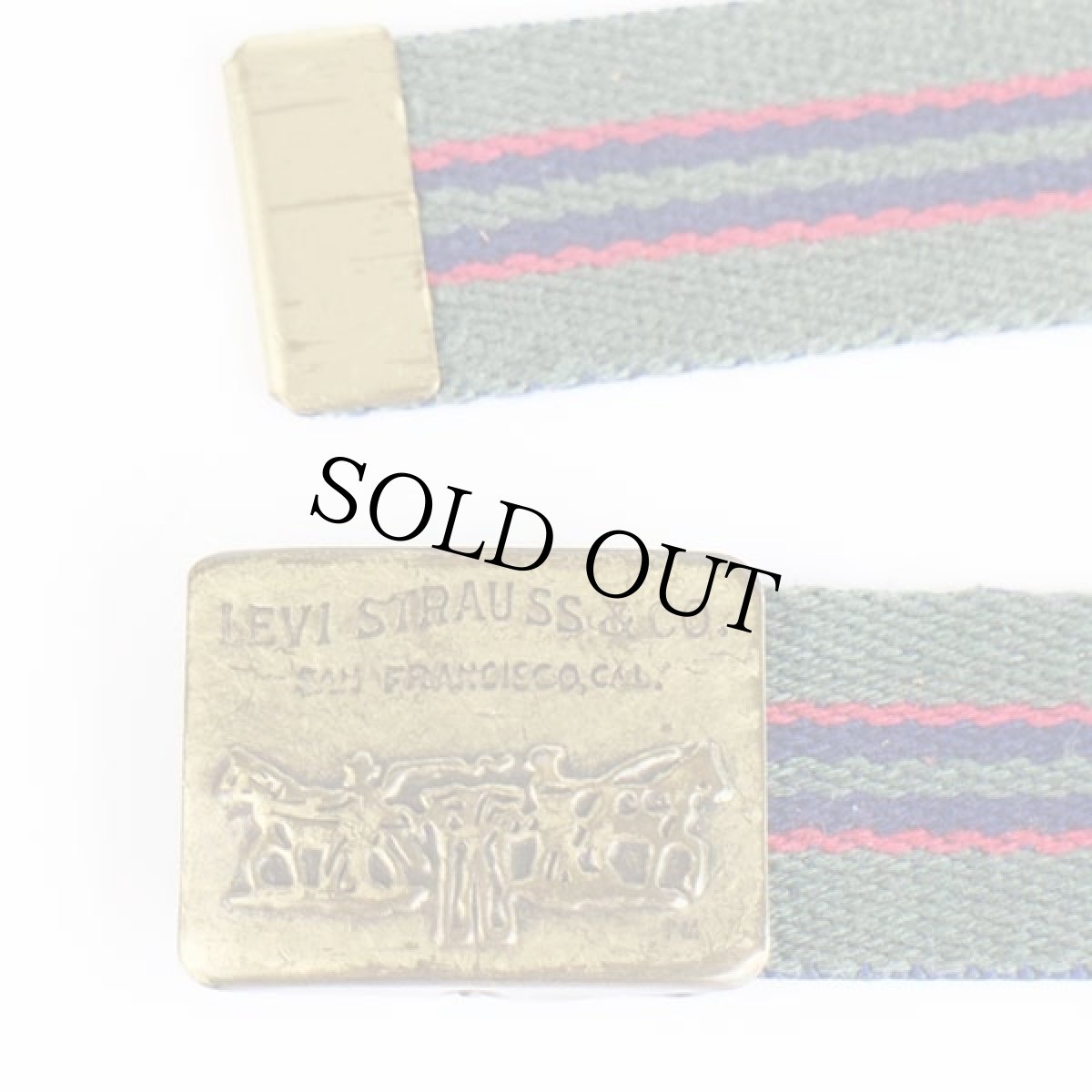 画像2: 80s Levi'sリーバイス ロゴ バックル ストライプ ガチャベルト★1429 (2)