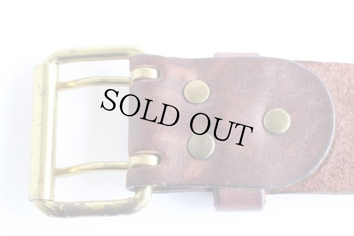 画像3: UNKNOWN ダブルホール レザーベルト 赤茶★1384 (3)