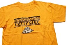 画像1: 80s CUTTY SARK カティサーク ロゴ 染み込みプリント コットンTシャツ 濃黄 (1)