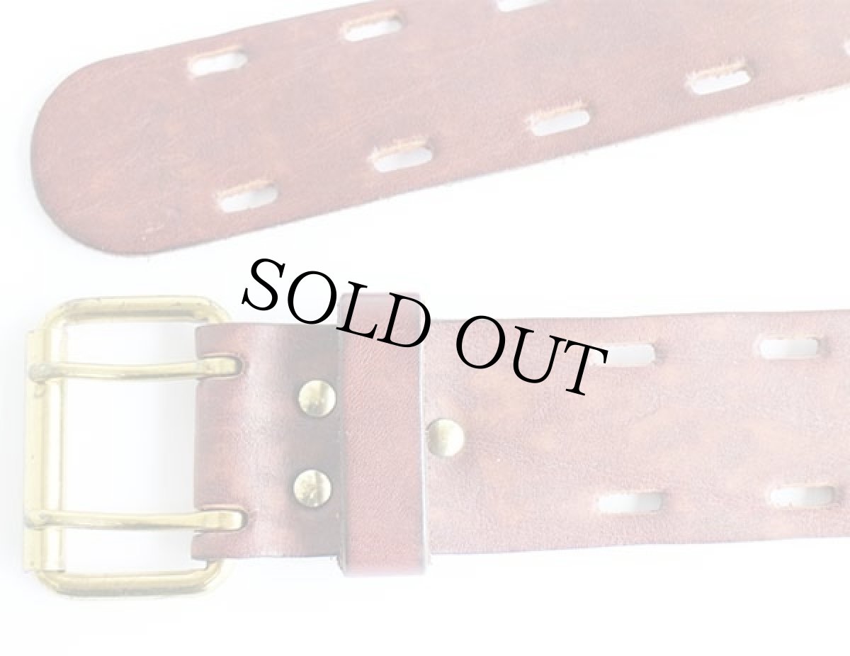 画像2: UNKNOWN ダブルホール レザーベルト 赤茶★1384 (2)