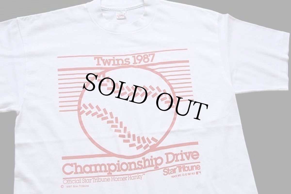 画像1: 80s USA製 MLB Twins ボール Star Tribune Tシャツ 白 L (1)