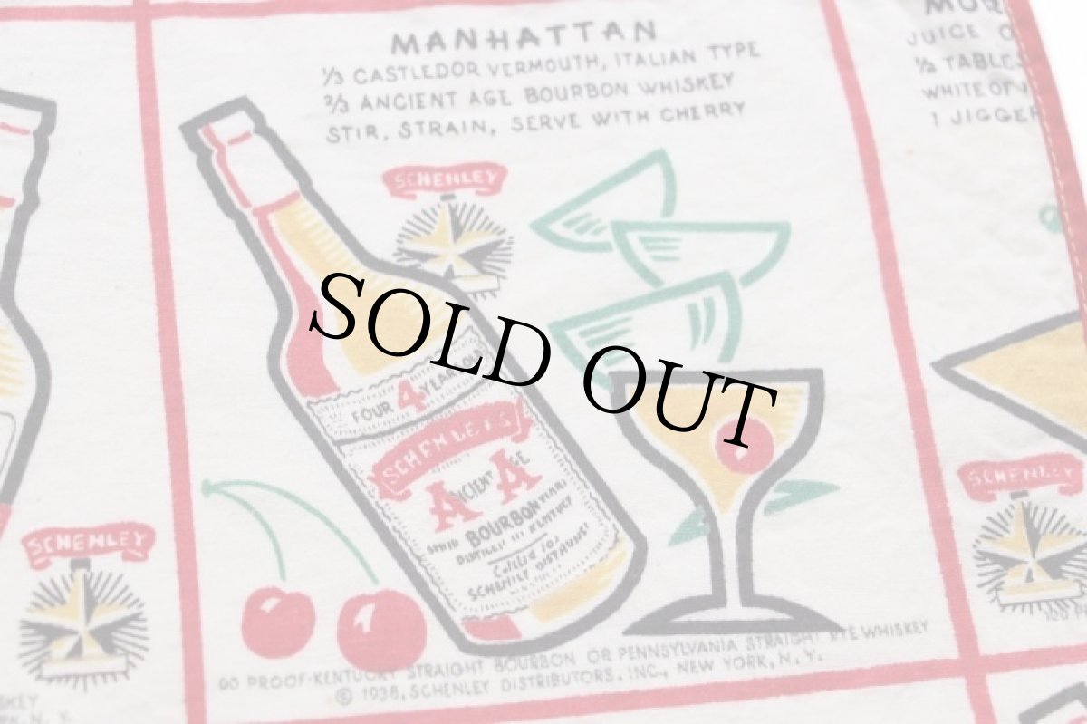 画像3: ビンテージ SCHENLEY カクテル レシピ柄 染み込みプリント テーブルクロス (3)