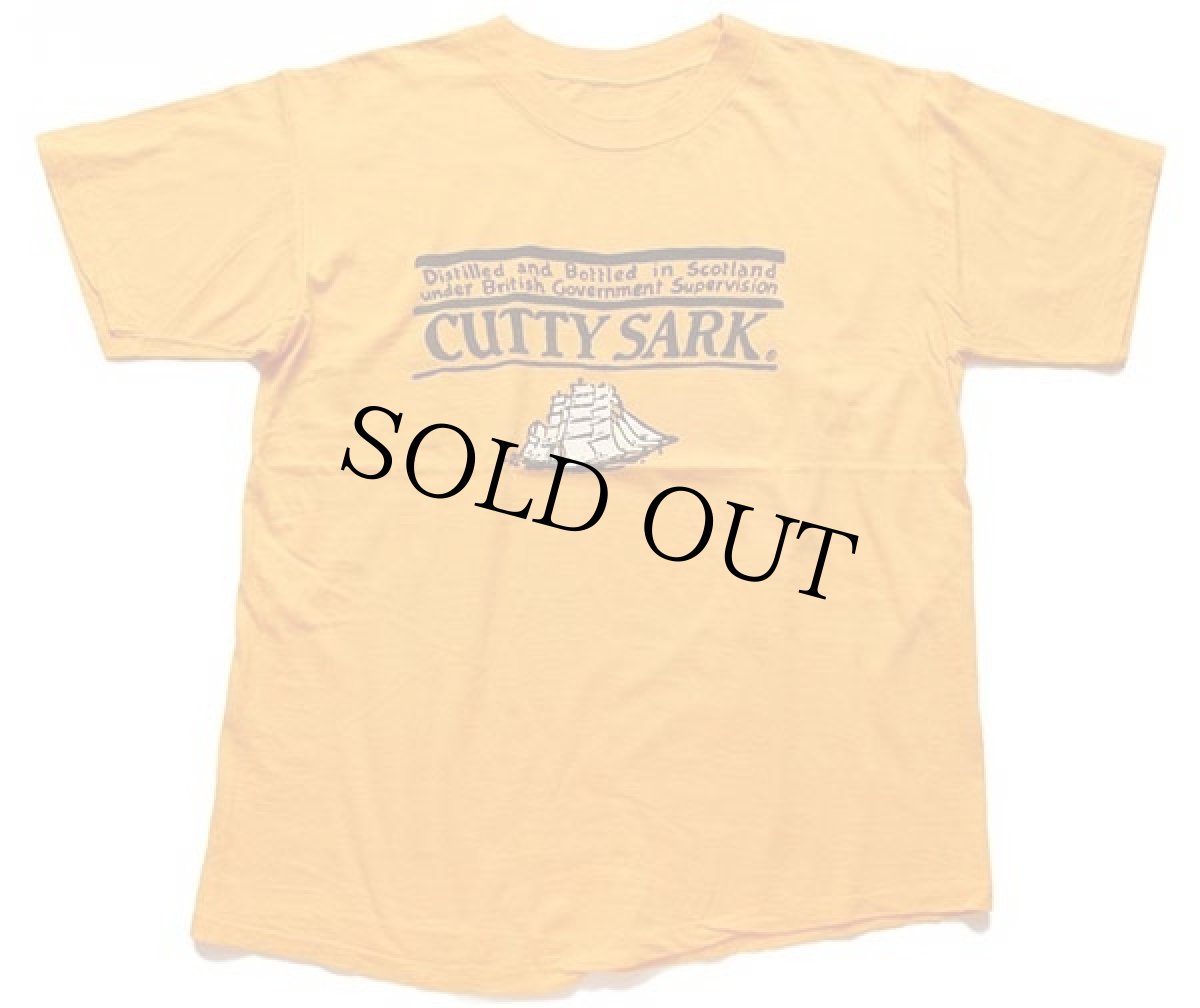 画像2: 80s CUTTY SARK カティサーク ロゴ 染み込みプリント コットンTシャツ 濃黄 (2)