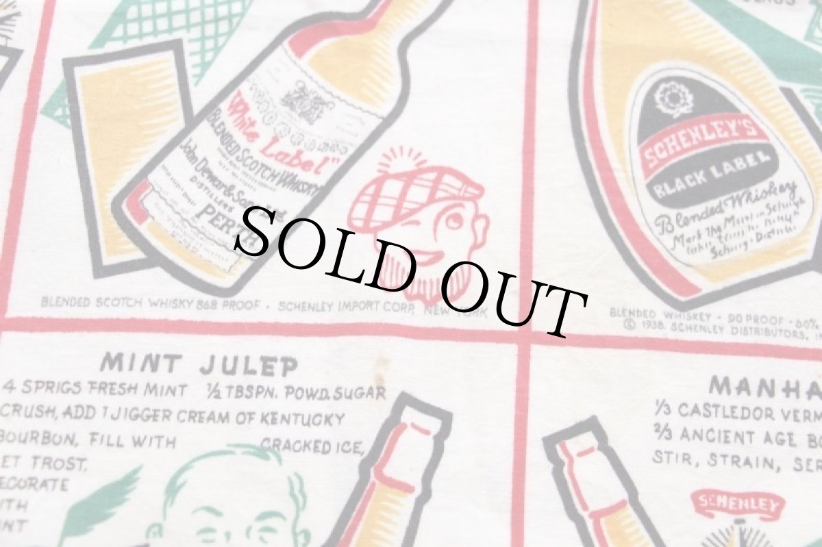 画像5: ビンテージ SCHENLEY カクテル レシピ柄 染み込みプリント テーブルクロス (5)