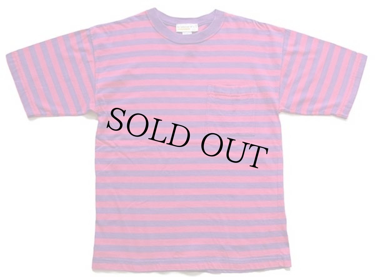 画像2: 90s interim ボーダー コットン ポケットTシャツ ピンク×パープル S (2)