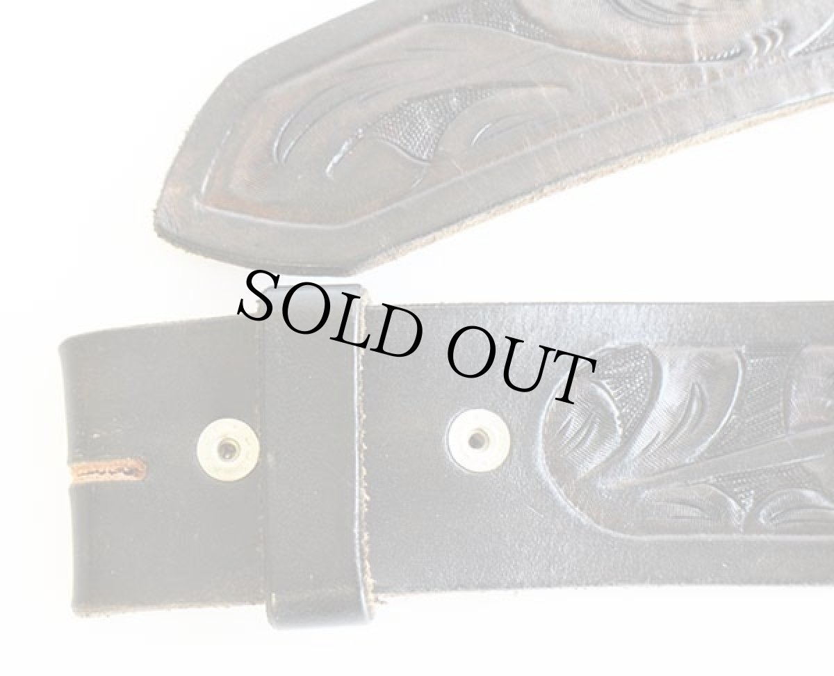 画像2: 70s UNKNOWN カービング レザーベルト 黒★1374 (2)