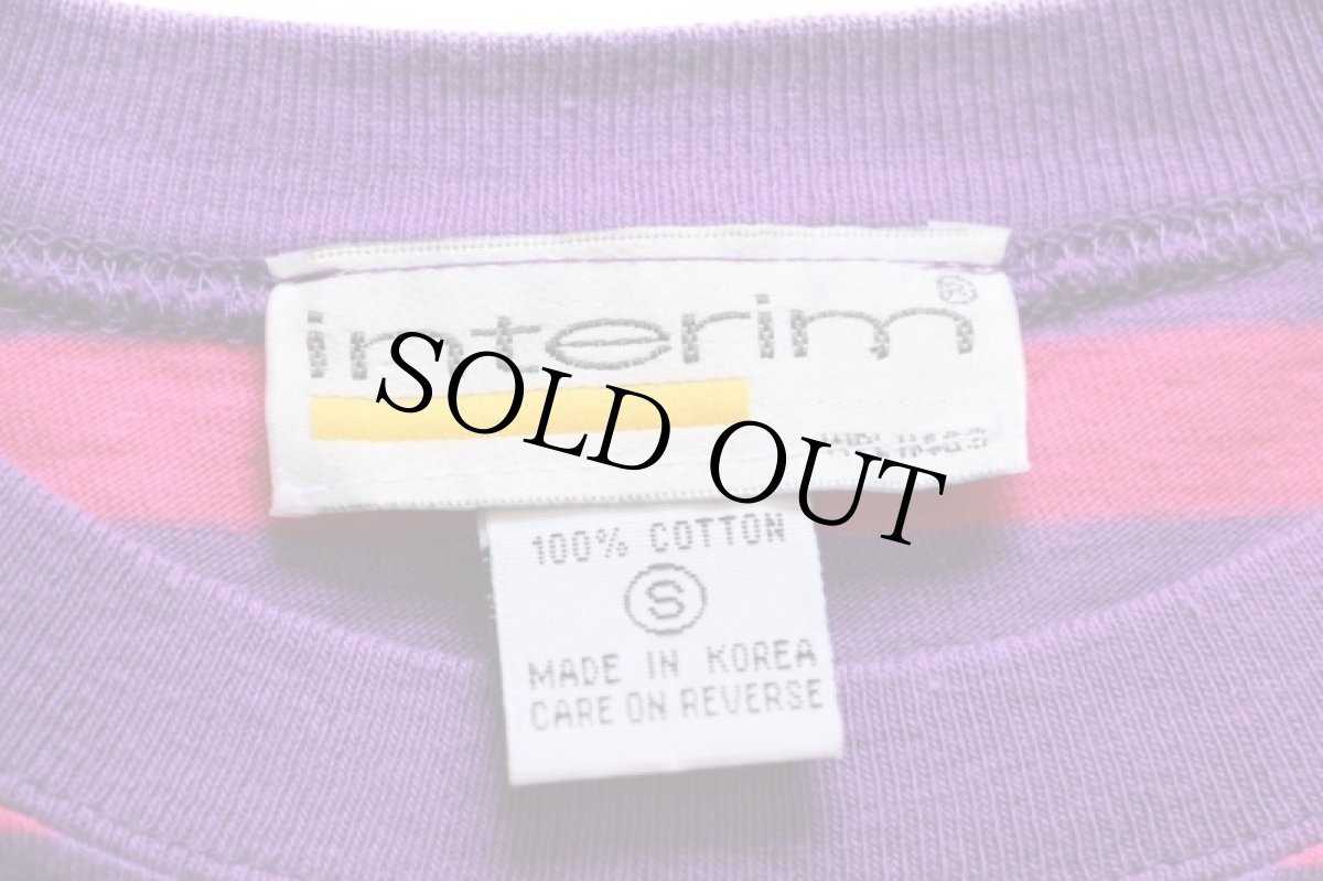 画像3: 90s interim ボーダー コットン ポケットTシャツ ピンク×パープル S (3)