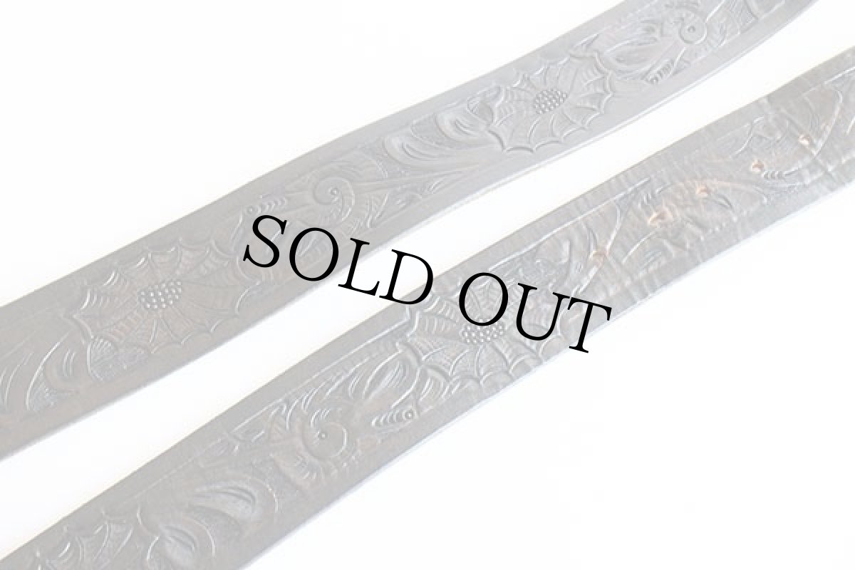 画像4: 70s UNKNOWN カービング レザーベルト 黒★1374 (4)