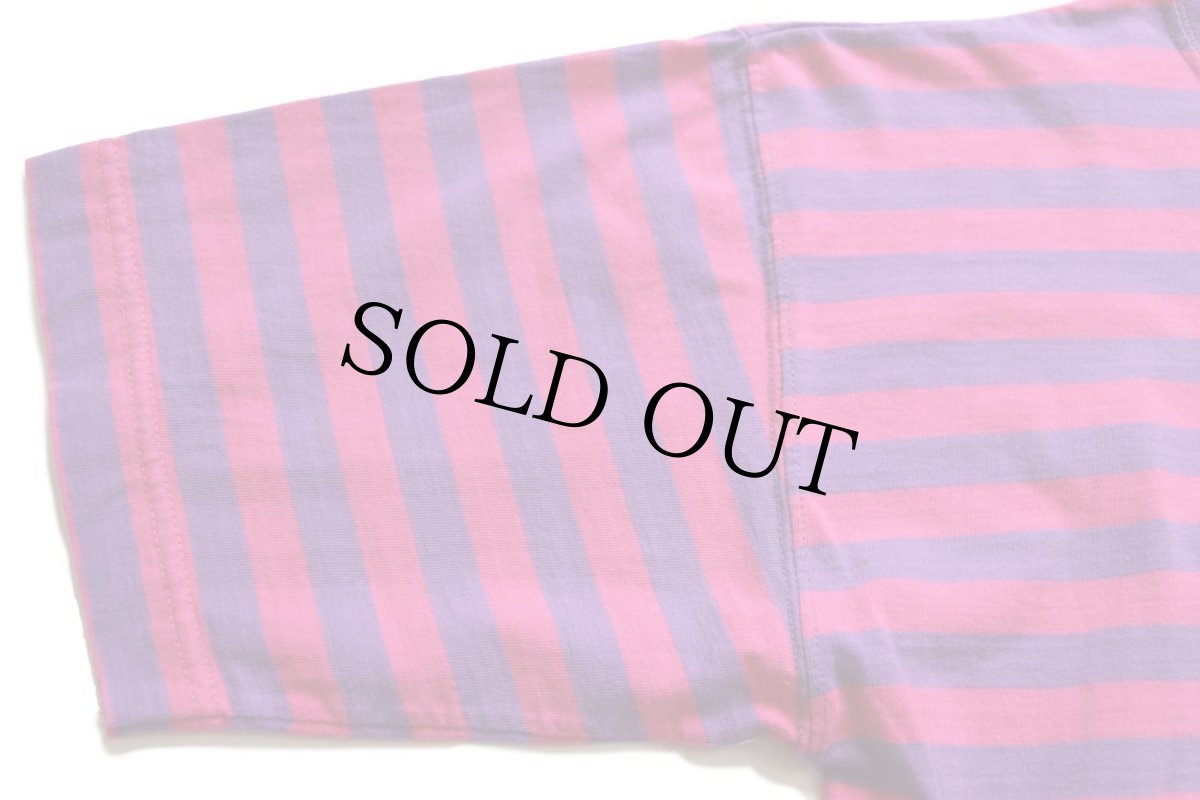 画像4: 90s interim ボーダー コットン ポケットTシャツ ピンク×パープル S (4)