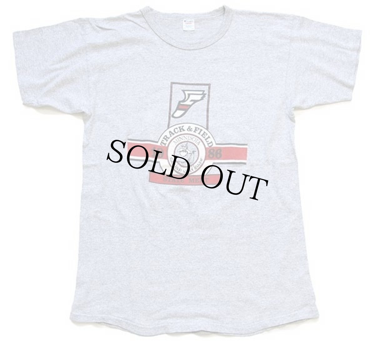 画像2: 80s USA製 Championチャンピオン TRACK&FIELD ウイングフット 88/12 Tシャツ 杢グレー L (2)