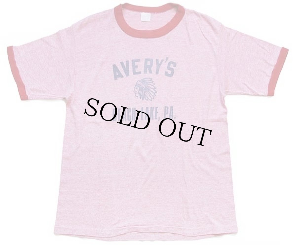 画像2: 80s AVERY'S BEACH LAKE,PA. インディアンヘッド 染み込みプリント リンガーTシャツ 杢レッド (2)